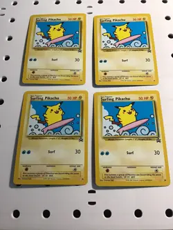 Pokemon TCG | Surfing Pikachu | Black Star Promo #28 | Set 4 Cards - Image 1