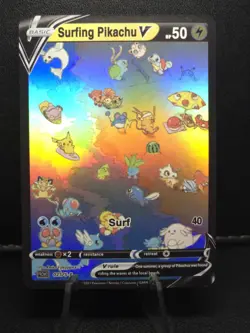 Pokemon Surfing PIKACHU V Waifu Doujin Ultra Rare Foil ACG Art Card - Image 1