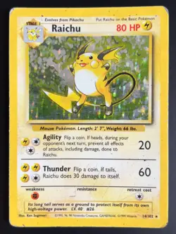 Pokemon Cards: Base Set Rare Holo: Raichu 14/102 - MP - Image 1