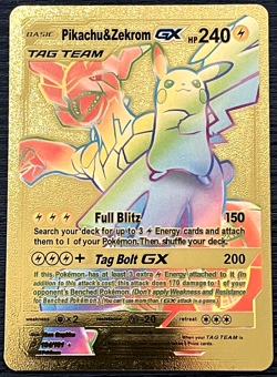 Pikachu & Zekrom GX Premium Gold Foil Fan Art Vinyl Textured Pokemon - Image 1