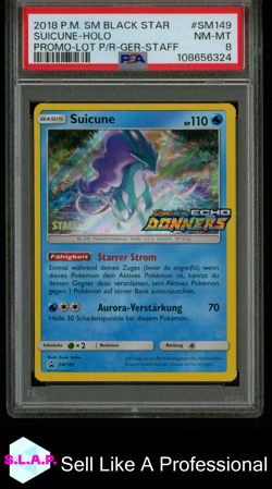 SUICUNE-HOLO PROMO-LOT P/R-GER-STAFF POKEMON SM BLCK STAR PROMO 2018 SM149 PSA 8 - Image 1