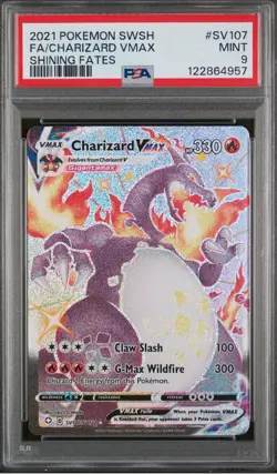 2021 Pokemon Sword & Shield Shining Fates SV107 FA/Charizard VMAX PSA 9 Mint - Image 1