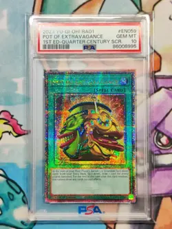 Yugioh Pot of Extravagance RA01-EN059 Quarter Century Secret Rare 1st Ed PSA 10 - Image 1