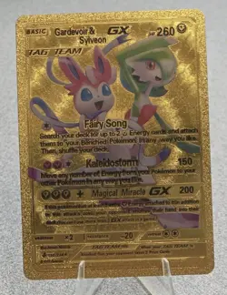 Pokemon Gardevoir & Sylveon GX Tag Team 260hp Gold Foil Fan Art Collector Card - Image 1