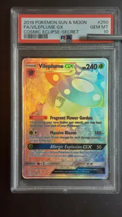 PSA 10 Vileplume GX Secret Rare 250/236 Cosmic Eclipse Rainbow Pokemon Card - Image 1