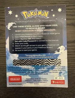 Pokemon Scarlet and Violet Shiny Legendary Code Card. New And Unscratched. - Image 2