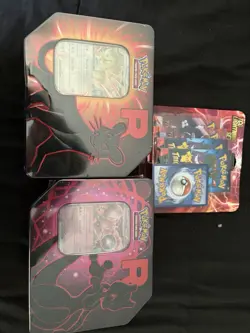 Pokemon TCG Factory Sealed Destined Rivals Team Rocket Tins + Lightning Pack - Image 1