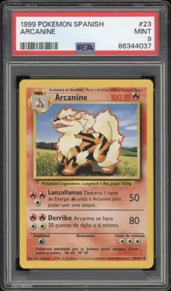 1999 Pokemon SPANISH Unlimited Base Set Arcanine 23/102 PSA 9 MINT - Image 1