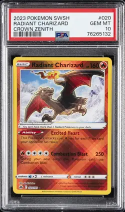 2023 POKEMON SWORD & SHIELD CROWN ZENITH #020 RADIANT CHARIZARD PSA 10 - Image 1