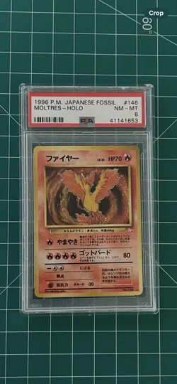 1997 Pokemon Japanese Fossil #146 Moltres Holo PSA 8 - Image 1