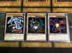 Yugioh Blue-Eyes White Dragon + Dark Magician + Red-Eyes Set of 3 LC01 Ultra NM - Image 1