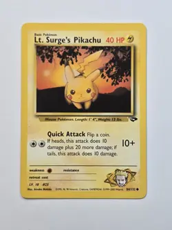 LT Surge's Pikachu Gym Challenge Card 84/132 Unlimited Lp Condition - Image 1