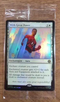 Prerelease FOIL WITH GREAT POWER... mtg SEALED Spider-Man Rare PROMO - Image 1