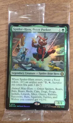 Prerelease FOIL SPIDER-HAM, PETER PORKER mtg SEALED Spider-Man Rare PROMO - Image 1