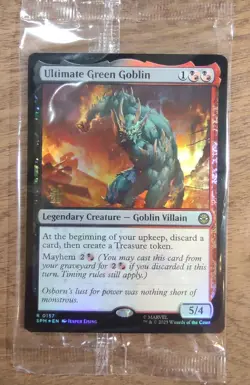 Prerelease FOIL ULTIMATE GREEN GOBLIN mtg SEALED Spider-Man Rare PROMO - Image 1