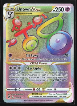 Pokemon Unown VSTAR 199/195 Silver Tempest Rainbow Secret Rare Full Art Holo NM - Image 1