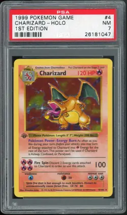 PSA 7 NM Charizard 1999 Base Set 1st Edition Shadowless 4/102 Holo Pokemon Card - Image 1