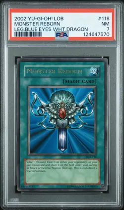 2002 Yu-Gi-Oh! Monster Reborn Legend of Blue Eyes LOB Unlimited Ultra Rare PSA 7 - Image 1