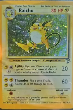 Pokemon TCG Raichu Base Set 2 Holo Rare Swirl Card 16/130 MP Unlimited - Image 1
