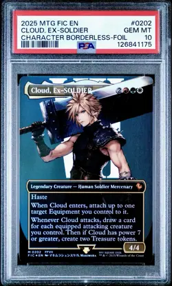2025 MTG FINAL FANTASY COMMANDER BORDERLESS FOIL #0202 CLOUD, EX-SOLDIER PSA 10 - Image 1