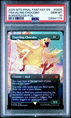 2025 MTG FINAL FANTASY BORDERLESS-FOIL #0406 TRAVELING CHOCOBO PSA 10 - Image 1
