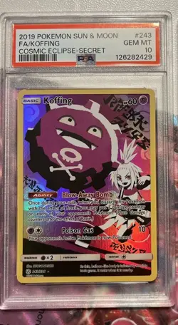 2019 Pokemon Sun & Moon Cosmic Eclipse Koffing FA Secret Rare 243/236 PSA 10 - Image 1