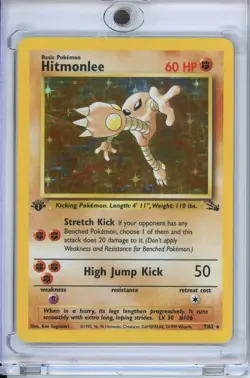 POKEMON HITMONLEE FOSSIL 1ST EDITION HOLO RARE 7/62 LP - Image 1