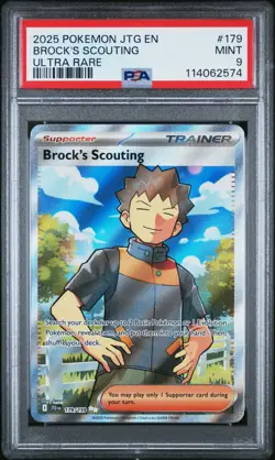 2025 POKEMON JTG EN-JOURNEY TOGETHER ULTRA RARE #179 BROCK'S SCOUTING PSA 9 - Image 1