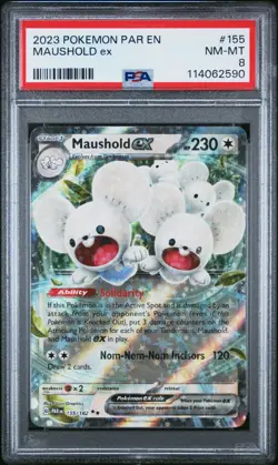 2023 POKEMON PAR EN-PARADOX RIFT #155 MAUSHOLD EX PSA 8 - Image 1