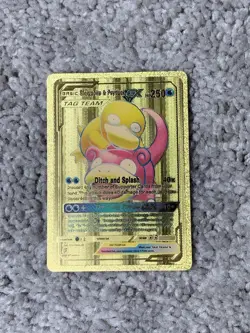 Pokemon Slowpoke&Psyduck GX HP250 Tag Team Ditch&Splash Gold Foil Fan Art Card - Image 1