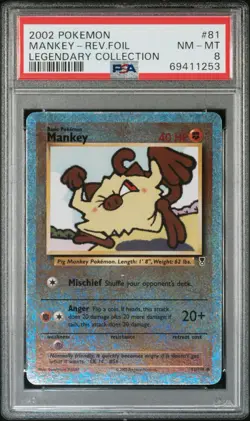 2002 Pokemon Legendary Collection Mankey Rev Holo PSA 8 Vintage WOTC #81 - Image 1