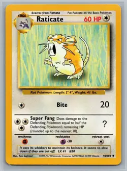Raticate 40/102 Base Set Uncommon Pokemon TCG 1999 - Image 1