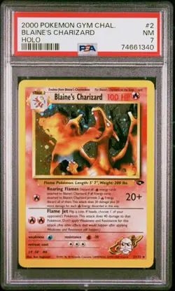 2000 POKEMON GYM CHALLENGE HOLO #2 BLAINE'S CHARIZARD PSA 7 - Image 1