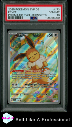 EEVEE PRISMATIC EVOLUTIONS ETB POKEMON GER SVP DE-SV BL STR PRM 2025 173 PSA 10 - Image 1