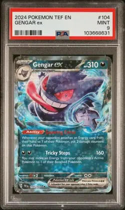 PSA 9 MINT Gengar ex 104/162 Temporal Forces DOUBLE RARE Holo Pokemon Card - Image 1