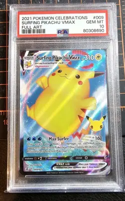 2021 Pokemon Celebrations Surfing Pikachu VMAX #009 PSA 10 - Image 1