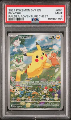 2024 POKEMON SVP EN-SV BLACK STAR PROMO PALDEA ADVENTURE CHEST PIKACHU PSA 9 - Image 1