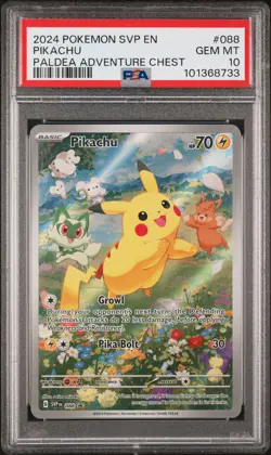 2024 POKEMON SVP EN-SV BLACK STAR PROMO PALDEA ADVENTURE CHEST PIKACHU PSA 10 - Image 1