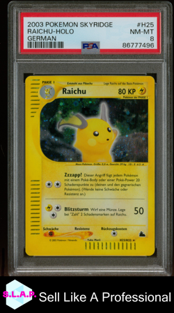 RAICHU-HOLO GERMAN POKEMON SKYRIDGE 2003 H25 PSA 8 - Image 1