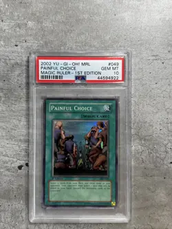 Yugioh Card 1st Ed Painful Choice Super R PSA 10 Gem Magic Ruler MRL-049 2002 (1 - Image 1
