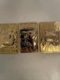 1999 Nintendo 23K Gold Plated PIKACHU/JIGGLYPUFF/POLIWHIRL Pokemon Trading Card - Image 1