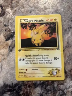 Pokemon TCG Gym Challenge Lt. Surge's Pikachu Card 84/132 1st Edition - Image 1