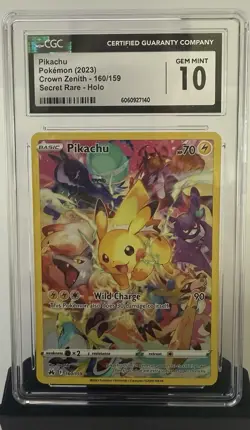 CGC 10 GEM MINT Pikachu Secret Rare Full Art 160/159 Crown Zenith Pokemon - Image 1