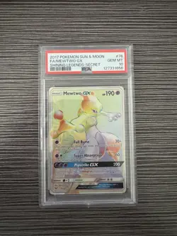 2017 Pokemon Sun & Moon Shining Legends Hyper Rare Mewtwo GX #76 PSA 10 GEM MT - Image 1