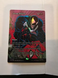 Magic the Gathering MTG Foil Savage Beating Marvel MAR #26 Misprint *CRIMPED* - Image 1