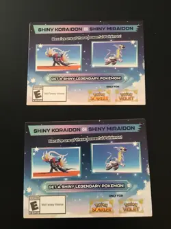 New Pokemon SV Shiny Koraidon OR Shiny Miraidon Unscratched Codes 2025 - Image 1