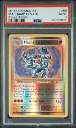 2016 POKEMON XY EVOLUTIONS #59 MACHAMP-REVERSE FOIL PSA 9 - Image 1