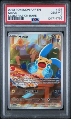 PSA 10 GEM MINT Minun 194/182 Paradox Rift IR HOLO Pokemon Card Graded - Image 1