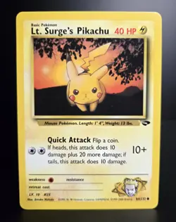 Pokemon TCG - Lt. Surge's Pikachu - 84/132 Unlimited - Gym Challenge 2000 -LP/NM - Image 1