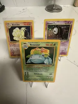 TCG Pokemon Card Lot (3) Base Set Venusaur Nine Tales Unown LP - Image 1
